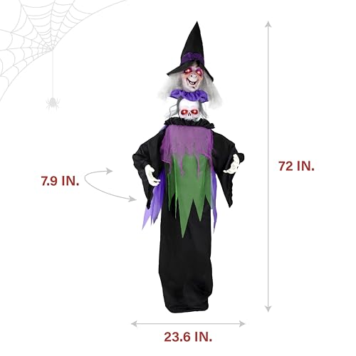 Haunted Hill Farm Lifesize Animatronic Scary Talking Witch with Touch Activated Lights and Sound, Battery-Operated Indoor or Covered Outdoor Halloween Decoration