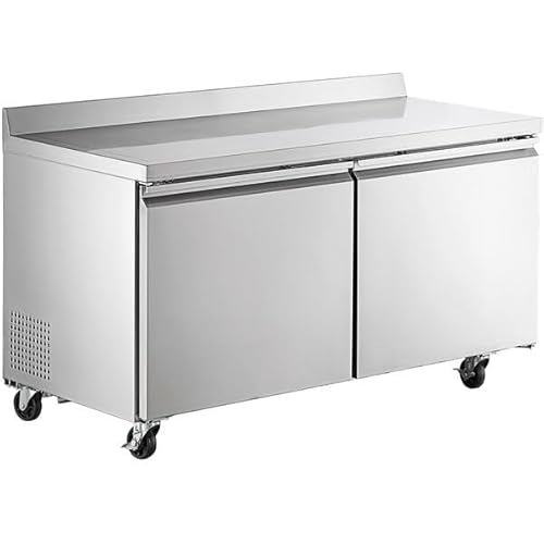 Image of Glownary 60-Inch Two Door Worktop Refrigerator, Commercial Stainless Steel, 14.2 Cu. Ft Capacity, Counter Height with 3.5-Inch Backsplash, Digital Temperature Control, 33-40°F