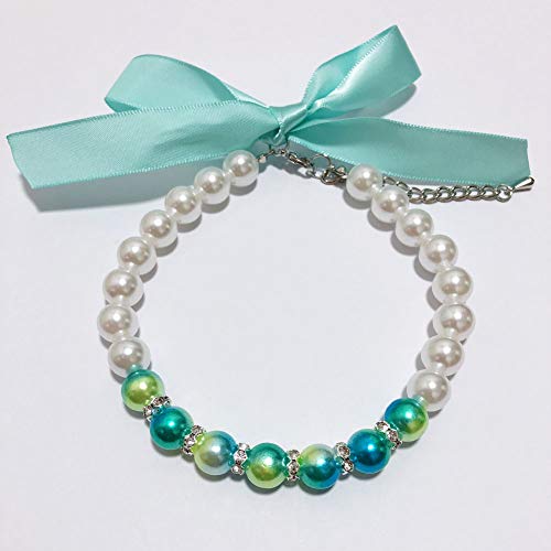 PETFAVORITES Ombre Pearls Hunde-Halskette Schmuck für kleine Hunde Welpen - Bling Strass Katze Hochzeit Halsband - Chihuahua Yorkie Mädchen Kleidung Kostüm Outfits Zubehör (Ombre Blau, Größe L) Cover