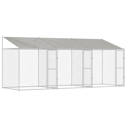 vidaXL Hundekäfig mit Dach Silber 600 x 200 x 256 cm Stahl und PE, Garten & Terrasse, rustikales Hundezwinger, geräumige Tierbehausung, sicherer Auslauf, abschließbar