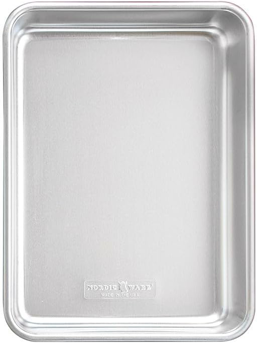 Natural Aluminum Commercial Rectangular Cake Pan, Exterior dimensions 12.9 x 9.5 x 2.5 inches and interior dimensions 12.1 x 8.8 x 2.5 inches
