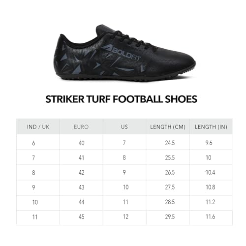 Image of Boldfit Football Shoes for Man, Lightweight Turf & Ground Football Studs with Non-Marking High-Grip Sole, Breathable Mesh Upper, Cushioned Support & Anti-Slip Training Cleats Black