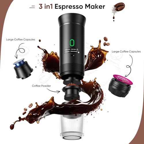 Image of Portable Espresso Machine, Travel Coffee Machine for Camping, Car Self-Heating Coffee Maker with USB-C,Compatible With Ground Coffee & NS Capsules, Portable Espresso Maker for RV, Home, Hiking
