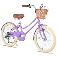 Glerc Missy 20\ Zoll Mädchen Cruiser Kinder Fahrrad 6-Gang Teen Hybrid City Fahrrad für Jugend Alter 6 7 8 9 10 11 12 Jahre alt mit Weidenkorb & Leichtgewicht,lila
