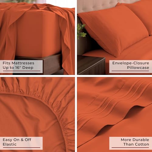 Image of Mellanni King Sheets Set - 4 PC Iconic Collection Bedding - Hotel Luxury, Extra Soft, Cooling Bed Sheets - Wrinkle, Fade, Stain Resistant (King, Poppy Orange)