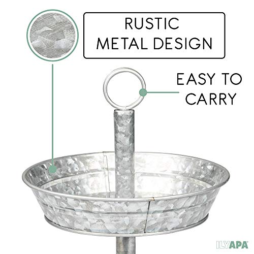 image for Ilyapa Galvanized Three Tiered Serving Stand - 3 Tier Metal Tray Platt