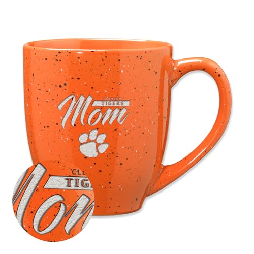 Rico Industries NCAA Clemson Tigers Mom 16 oz Team Color Laser Engraved Speckled Ceramic Coffee Mug