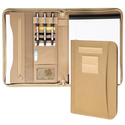 VEPKOIT Military Zippered Padfolio and Tactical Notebook Cover with Legal Pad for A4 Folder, Large OCP Binder Planner for Men and Women - Army Leaders Book Organizer(Coyote)