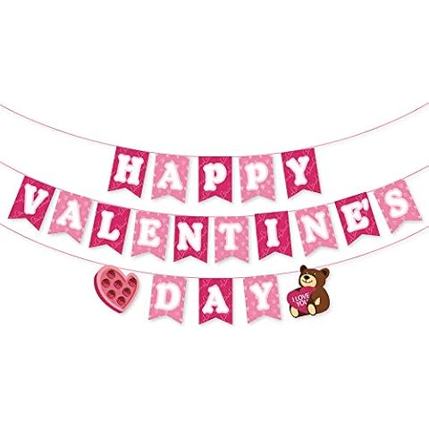 Happy Valentines Day Flag Banner, PERFQU Romantic Pink Valentines Decorations for Anniversary, Wedding, Office, Home, Birthday Party Decorations, Home Decor Ornaments Cover