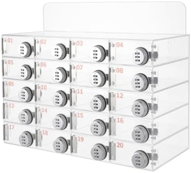 20-Slot Wall-Mounted Acrylic Phone Locker Box with Combination Lock - Clear Cell Phone Storage Cabinet for Schools, Offices, Gyms, and Public Spaces - Secure & Convenient