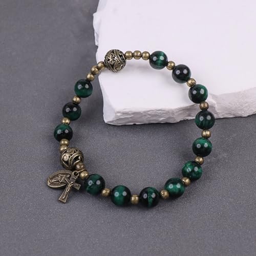 Pulsera Rosario de Piedras con Medalla Católica y Separadores miniatura 2
