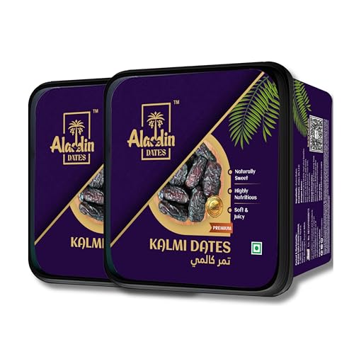Image of Aladdin Dates Kalmi Dates /Khajoor 800 Grams (400 Grams * Pack of 2)| IML Continer Packed| Rich in Fibre| Naturally Sweet |Naturally Low-Fat Food|Natural Sweetness