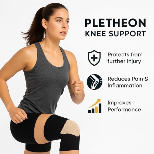 Image of PLETHEON Knee Cap for Pain Relief Men & Women | Compression Knee Support for Gym, Sports & Running | Anti-Slip, Breathable & Sweat-Free Knee Brace for Joint Pain & Injury Recovery (BEIGE-BLACK, MEDIUM)