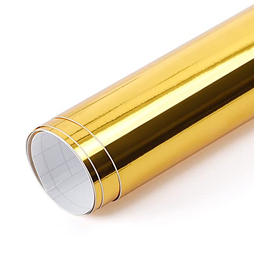 SGHUO Chrome Gold Gloss Permanent Vinyl Roll 12  x 5 FT Adhesive Vinyl for Cricut, Signs, Scrapbooking, and Craft Cutters
