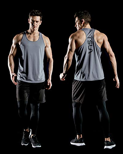 TSLA Men's Dry Fit Y-Back Muscle Workout Tank Tops, Athletic Training Gym Tank Top, Sleeveless Bodybuilding Shirts, 3pack(mtn33) - Black/Grey/Red, Large