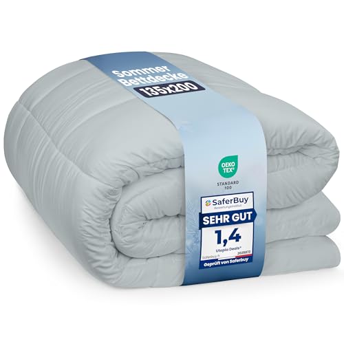 Utopia Bedding Bettdecke 135 x 200 cm, leichte Bettdecke mit Polyesterfüllung für 4 Jahreszeiten, Mikrofaser, für 1 Person (Hellgrau)