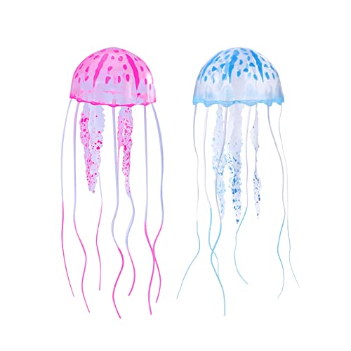 Méduse Artificielle, Méduse Silicone, Méduse Lumineuse, Méduse de Simulation, Décoration de Méduse, 2 Pièces de Décoration Artificielle en Silicone Méduse pour Le Paysage De L'aquarium, Bleu et Rose