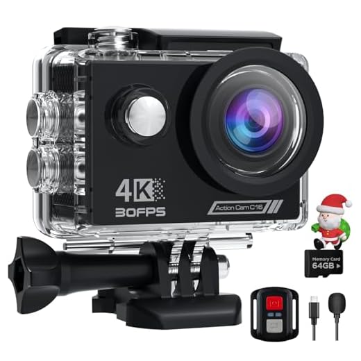 Camlance Action Cam 4K con Scheda SD da 64G, HD 20MP WiFi Videocamera,Fotocamera Sott'acqua 40M con Telecomando,170° stabilizzata Telecamera Subacquea, 2 Batterie e Accessori di Montaggio