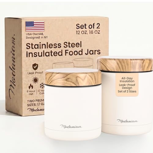 Stainless Steel Insulated FoodJar Set of 2 (16oz + 12oz) | Wide Mouth | Soup Thermo for Hot Food Lunch Container | Thermal LunchBox | Insulated Soup Bowl | Hot and Cold Lunch Box for Adults | Vanilla