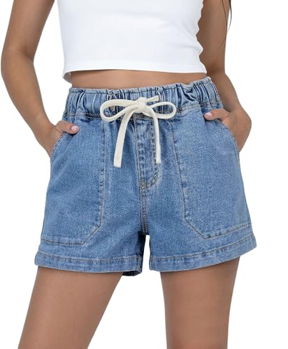 SANMM Jean Shorts Women Casual Stretchy Denim Shorts High Waisted