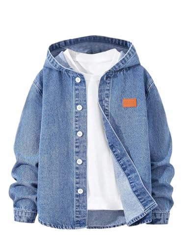 MakeMeChic Boy's Hooded Denim Jacket Long Sleeve Single Breasted Jean Coats Outerwear