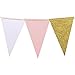 Ling's moment 10 Feet Triangle Flag Bunting Banner - Upgrade Version, Vintage Style Pennant Banner for Wedding, Baby Shower, Event & Party Supplies, 15pcs Flags(Pink+White+Gold Glitter)