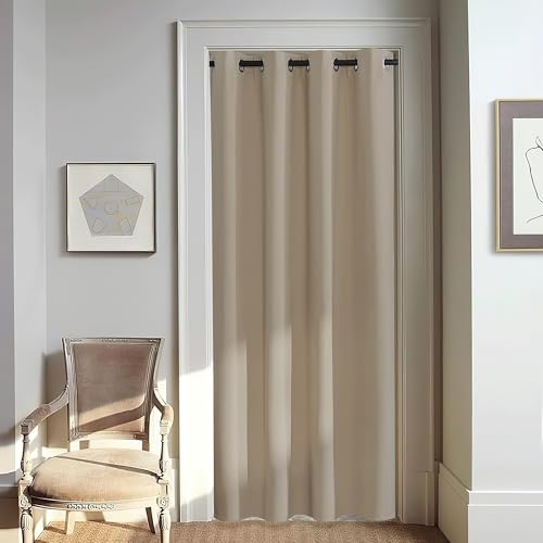 NICETOWN Door Curtain for Closet Doors 80 Inches Long 1 Panel, Blackout Doorway Curtain for Open Closet Bedroom, Room Divider Living Room for Privacy (Taupe, 1 Panel, 46W x 80L)