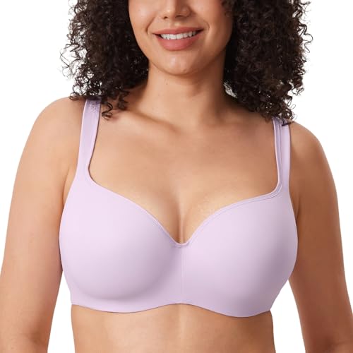DELIMIRA Women's Balconette Bra Full Coverage Plus Size Tshirt Underwire Back Smoothing Seamless Bras Orchid Hush 38DD