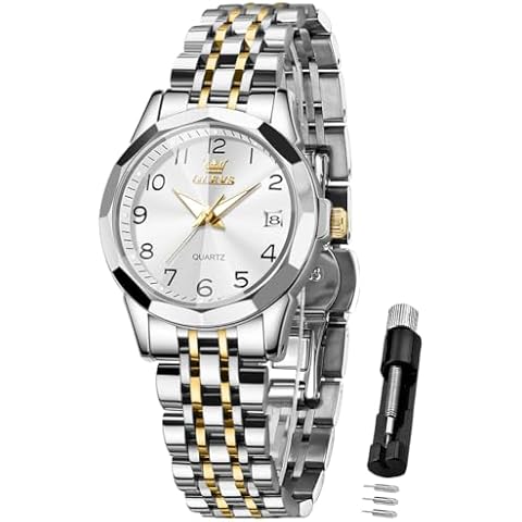 OLEVS Women's Silver Quartz Watch Cover