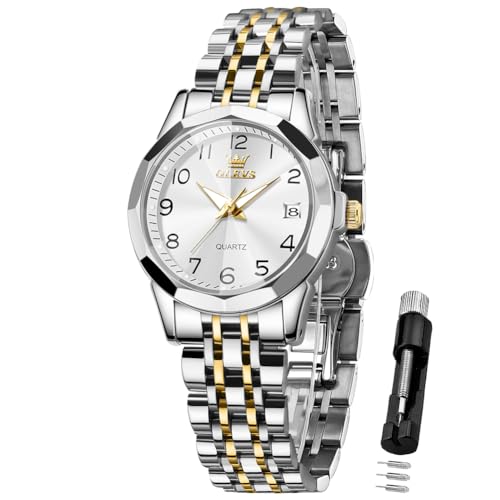 Image of OLEVS Womens Watch Classic Dress Number Female Watches for Ladies Analog Quartz Stainless Steel Waterproof Luminous Day Date Two Tone Easy to Read Wristwatch