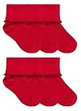 Jefferies Socks Girls Seamless Ripple Ruffle Lace Trim School Cuff Crew Slouch Socks 6 Pair Pack (Medium, Red)