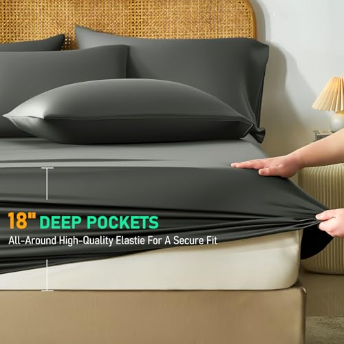 Image of 100% Viscose Derived from Bamboo Sheets Queen Size, Soft & Cooling Viscose from Bamboo Sheets Set, Organically Grown,Breathable & Soft Deep Pocket Up to 18 Inches(Gray)