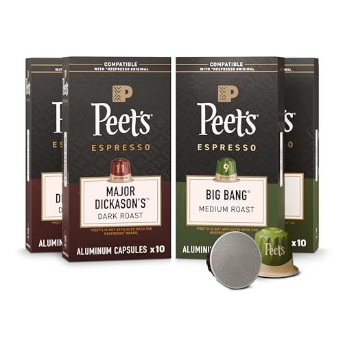 Peet's Coffee, Dark and Medium Roast Signature Blend Espresso Capsules, Compatible with Nespresso Original Machines, 100% Arabica Coffee - Variety Pack 40 Count (4 Boxes of 10 Espresso Capsules)