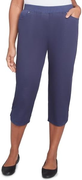 Alfred Dunner Nantucket Cotton Capri Pants with Tulip Edge (US, Numeric, 16, Regular, Regular, Misses, Navy)