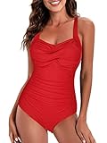Durio Badeanzug Damen Badeanzüge Einteilige Bauchweg Bademode Swimsuit One Piece Sexy Push Up Badeanzüge Badebekleidung Mit Bügeln Rot 3XL