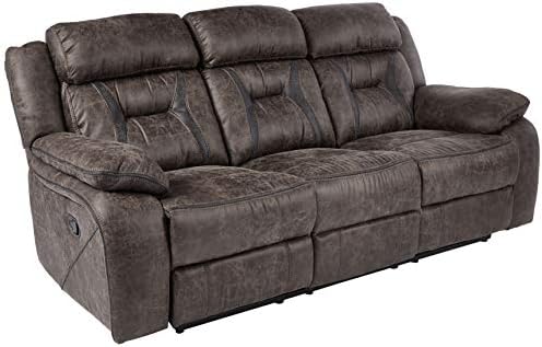 HomeleganceReclining Couch, Polished Microfiber Manual Double Recliner Sofa, Dark Brown