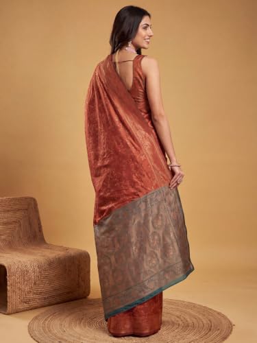 Image of AKHILAM Women's Multicolor Litchi Silk Ethnic Motif Print Saree With Unstitched Blouse Piece|sarees for women | litchi silk sarees
