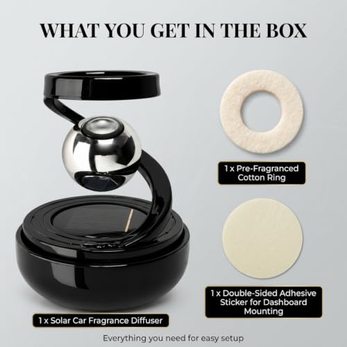 Image of DETACHI Solar Powered Car Air Diffuser-Refillable Rotating Dashboard Air Perfume Purifier for Cars, Aromatherapy Decor, Autorotation Accessories for Car Interior, Levitating Fragrance Diffuser-Black