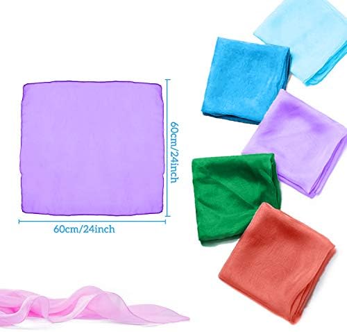 15 Pieces Sensory Scarves,XCOZU Juggling Scarves Baby Dance Scarves Kids Rainbow Play Silks Chiffon Squares Sensory Scarf,Coloured Scarves Dance Props for Children 60x60cm(15 Color)