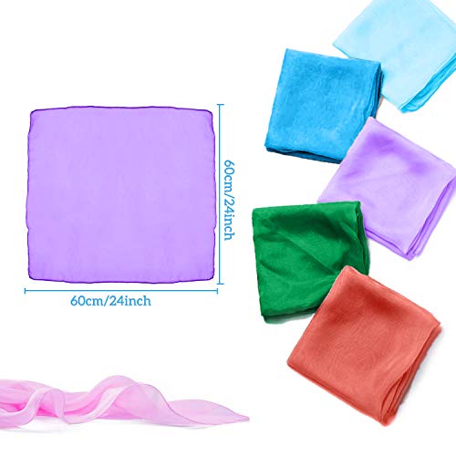 XCOZU Jongliertücher - 15 Stück Bunte Tücher zum Tanzen und Spielen für Kinder, Baby Rhythmiktücher, Gymnastiktücher, Seidentücher in 15 Farben, 60x60cm