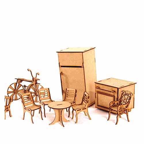 Móveis MDF Natural Bonecas Escala Barbie 18 Peças - Darama