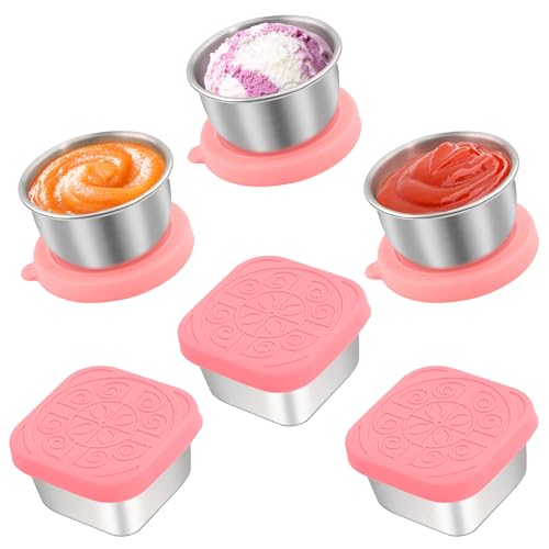 Image of Qukaka 6 PCS Salad Dressing Container to Go,Handy Leakproof Stainless Steel Meal Prep Containers Reusable,Sauce Containers for Lunch Box, Picnics, Travel, Office and Kitchen Storage-1.6oz+2.7oz