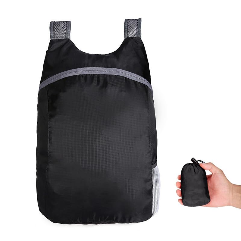 Mochila plegable ligera negra para viajes y senderismo miniatura 2