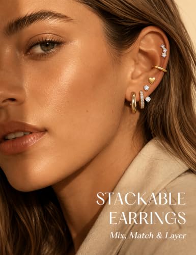 12 Pairs Small Stud Earrings Set, Hypoallergenic 14K Gold Plated Earrings - image 2