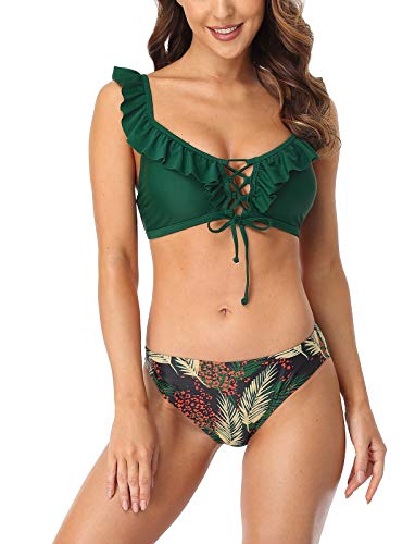 beautyin Swimsiut for Women Retro Bikini Set Print Push Up Two Piece Beachwear