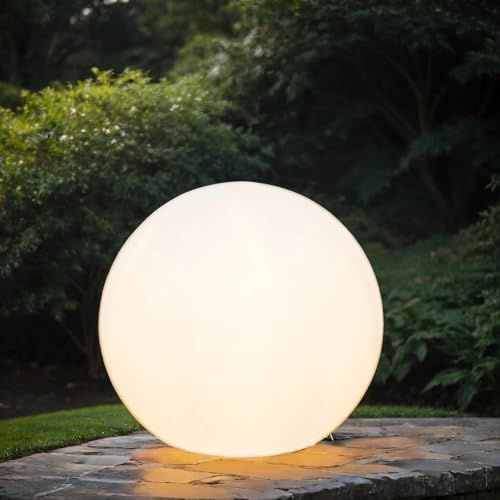 Licht-Erlebnisse Luminaire déco extérieur plastique blanc IP65 jardin terrasse Ø45 cm E27 max 60W boule anti-éblouissement Lampadaire intemporel balcon...