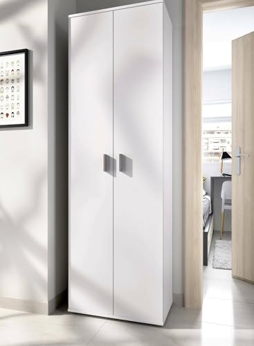 Dmora Armadio Multiuso 2 Ante Suretta, Mobile Multifunzione portaoggetti, Guardaroba Porta Scarpe, 61x35h190 cm, Bianco
