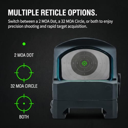 Image of Canis-X Solar Red Dot Sight for Pistols, Multi-Reticle Reflex Optic, RMR Footprint, Shake Awake, Solar & Battery Powered, IPX7 Waterproof, for Optics-Ready Platforms,Red /Green Reticle Options