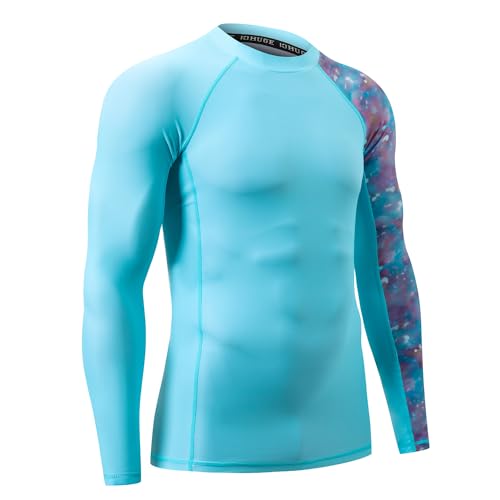 Image of HUGE SPORTS Men's Rash Guard Long Sleeves UPF 50+ UV Sun Protection Quick Drying Splice Compression Swim Shirts