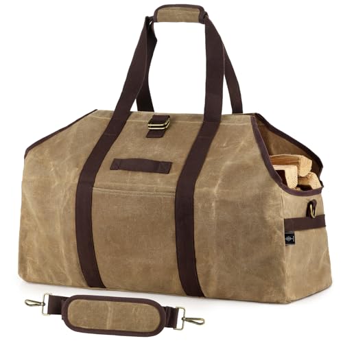 BONTHEE Bolsa de lona encerada para leña, bolsa extragrande para leña, 36 x 24 pulgadas,...